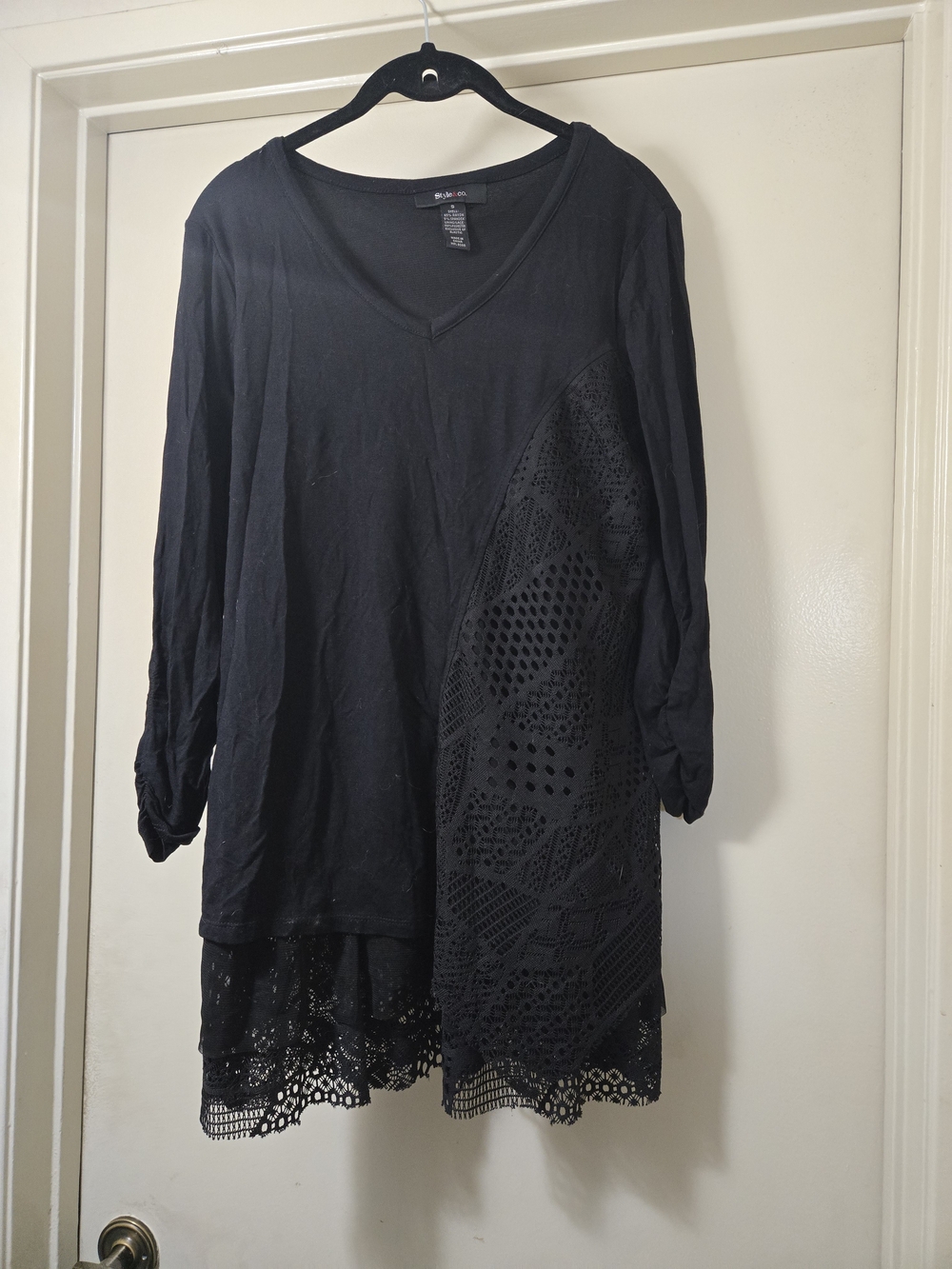 Style & Co. Black Lace-Trim V-Neck Mini Dress